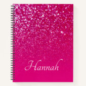 Gepersonaliseerde hotroze glitter ombre notitieboek (Voorkant)