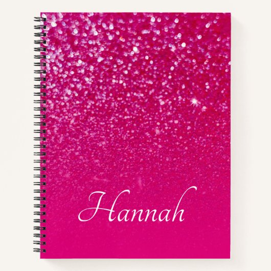 Gepersonaliseerde hotroze glitter ombre notitieboek (Voorkant)