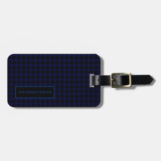 Gepersonaliseerde Houndstooth Blauw Zwart Hem Baga Bagagelabel (Voorkant horizontaal)