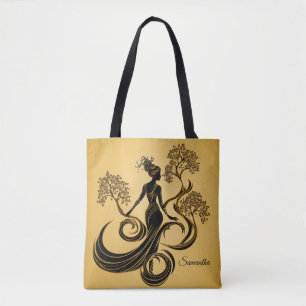 Gepersonaliseerde houten nimf op gouden achtergron tote bag