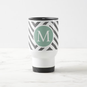 "Gepersonaliseerde houtskool Mint Chevron Travel M Reisbeker