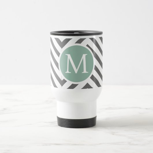 "Gepersonaliseerde houtskool Mint Chevron Travel M Reisbeker (Center)
