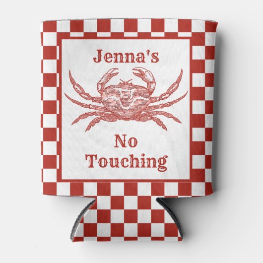 Gepersonaliseerde houtsnede krab met dambord blikjeskoeler (Voorkant)