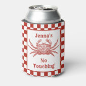 Gepersonaliseerde houtsnede krab met dambord blikjeskoeler (Blikje Achterkant)