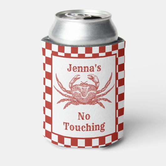 Gepersonaliseerde houtsnede krab met dambord blikjeskoeler (Blikje Achterkant)