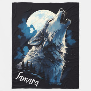 Gepersonaliseerde Howling Wolf Fleece Deken