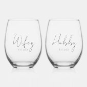 Gepersonaliseerde hubby en vrouw wijnglas zonder voet (Voorkant)