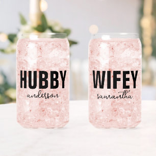 Gepersonaliseerde Hubby & Wifey Naam Blikvorm Glas