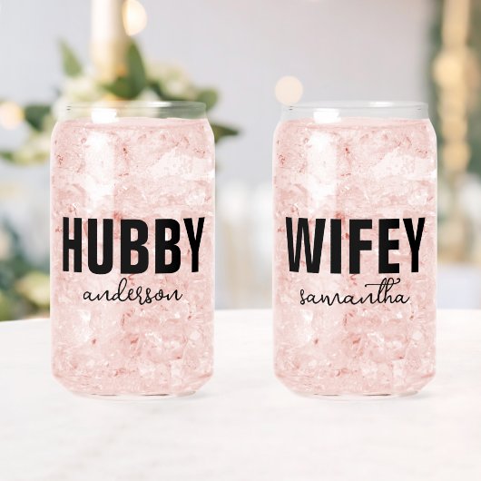 Gepersonaliseerde Hubby & Wifey Naam Blikvorm Glas (Insitu (Huwelijk))