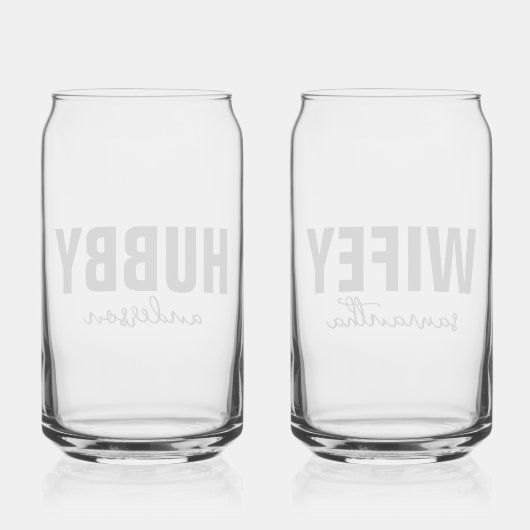 Gepersonaliseerde Hubby & Wifey Naam Blikvorm Glas (Achterkant)