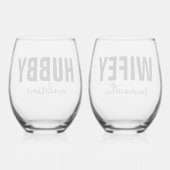 Gepersonaliseerde Hubby & Wifey Naam Wijnglas Zonder Voet (Achterkant)