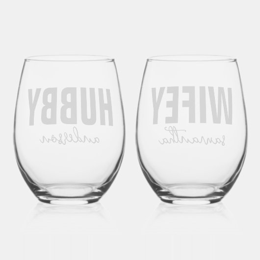 Gepersonaliseerde Hubby & Wifey Naam Wijnglas Zonder Voet (Achterkant)