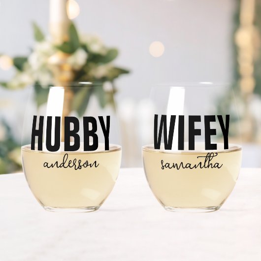 Gepersonaliseerde Hubby & Wifey Naam Wijnglas Zonder Voet (Insitu (Huwelijk))