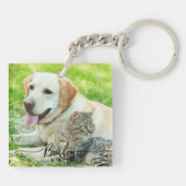Gepersonaliseerde huisdier 2 foto en naam speciale sleutelhanger (Achterkant)