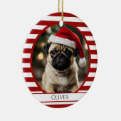 Gepersonaliseerde huisdier foto Candy Cane rode st Keramisch Ornament (Rechts)