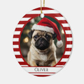 Gepersonaliseerde huisdier foto Candy Cane rode st Keramisch Ornament (Links)