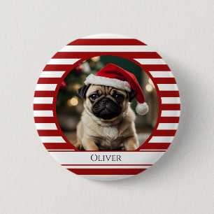 Gepersonaliseerde huisdier foto Candy Cane rode st Ronde Button 5,7 Cm