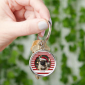 Gepersonaliseerde huisdier foto Candy Cane rode st Sleutelhanger (Hand)
