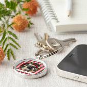 Gepersonaliseerde huisdier foto Candy Cane rode st Sleutelhanger (Zijkant)