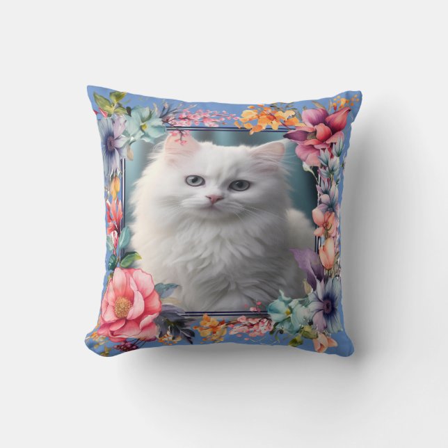 Gepersonaliseerde huisdier foto en naam Floral Lij Kussen (Voorkant)