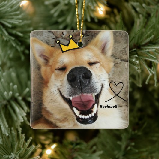 Gepersonaliseerde huisdier foto en naam hond keramisch ornament (Boom)