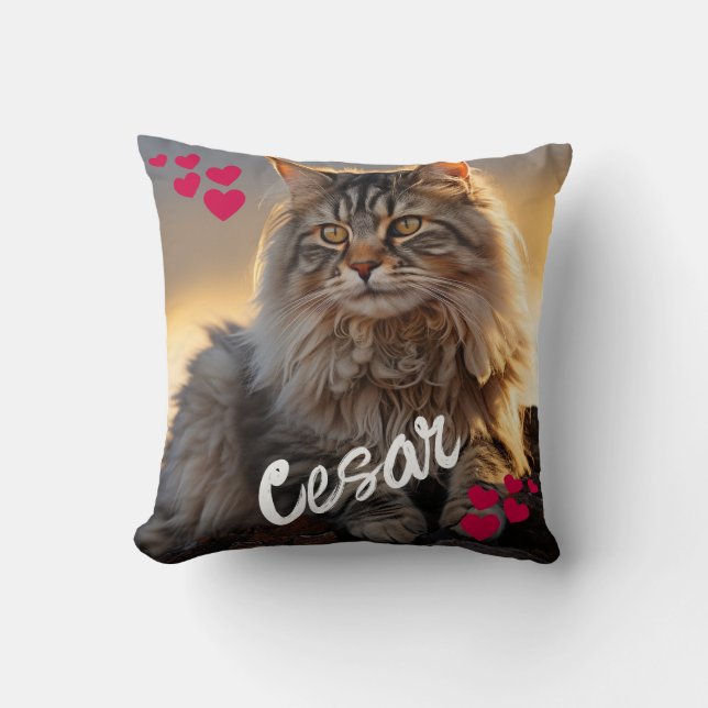 Gepersonaliseerde huisdier foto en naam Keepsake Kussen (Voorkant)