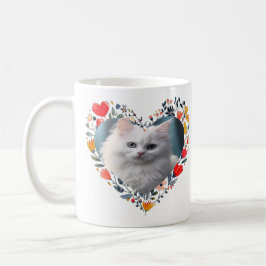 Gepersonaliseerde huisdier foto in bloemenhart vor koffiemok