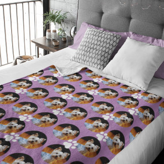 Gepersonaliseerde huisdier foto in Lavendel w Paw Fleece Deken