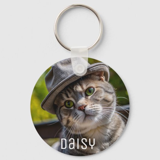 Gepersonaliseerde huisdier foto kat liefhebber hou sleutelhanger (Voorkant)