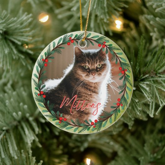 Gepersonaliseerde huisdier foto kerstpatroon keramisch ornament (Boom)