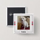 Gepersonaliseerde huisdier foto knop met harten en vierkante button 5,1 cm (Voorkant /achterkant)