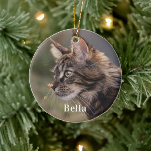 Gepersonaliseerde huisdier kat foto Kerstmis Keramisch Ornament