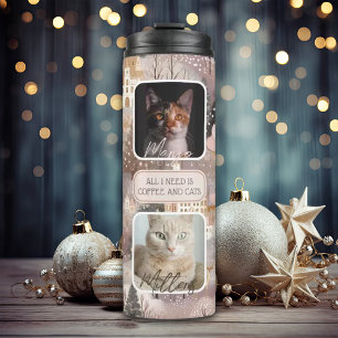 Gepersonaliseerde Huisdieren Fotocollage Kerstmis Thermosbeker