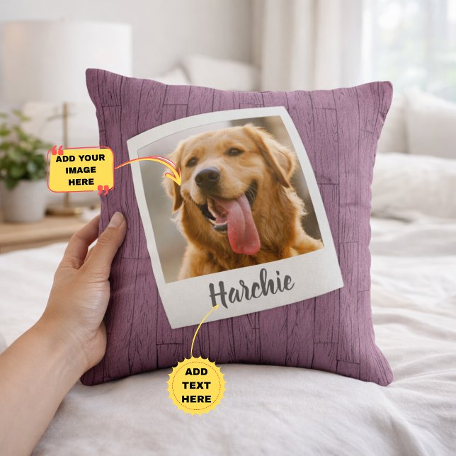 Gepersonaliseerde huisdierfoto kussen van rustiek  (Rustic Wood Personalized Pet Photo Throw Pillow for Dog Mom)