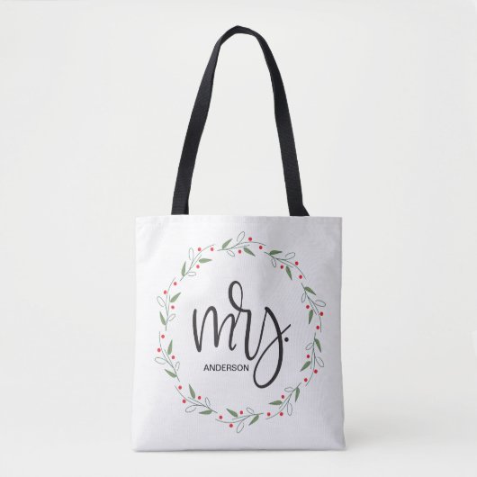 Gepersonaliseerde hulst krans Onze eerste kerst me Tote Bag (Voorkant)