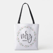 Gepersonaliseerde hulst krans Onze eerste kerst me Tote Bag (Achterkant)