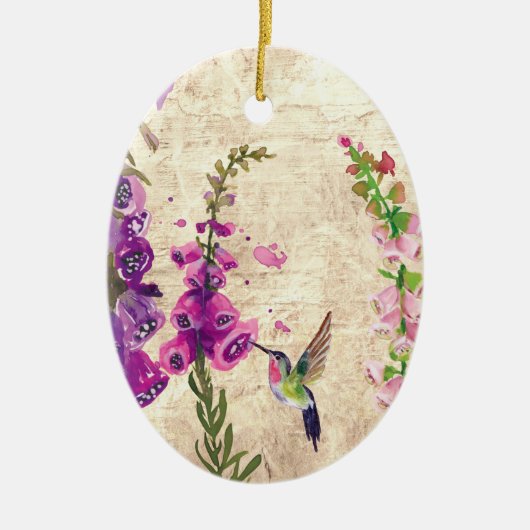 Gepersonaliseerde Hummingbird en Flowers Kerstmis Keramisch Ornament (Voorkant)