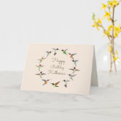 Gepersonaliseerde Hummingbird Happy Birthday Kaart (Gele Bloem)