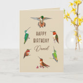 Gepersonaliseerde Hummingvogels Birthday Kaart (Gele Bloem)