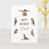 Gepersonaliseerde Hummingvogels Birthday Kaart (Gele Bloem)