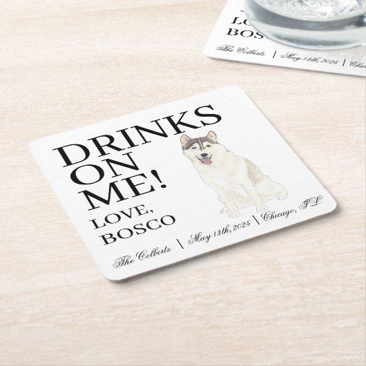 Gepersonaliseerde Husky bruiloft Kartonnen Onderzetters (Schuin)