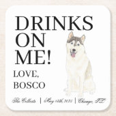 Gepersonaliseerde Husky bruiloft Kartonnen Onderzetters (Voorkant)