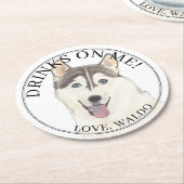 Gepersonaliseerde Husky Hond bruiloft Ronde Kartonnen Onderzetter (Gebogen)