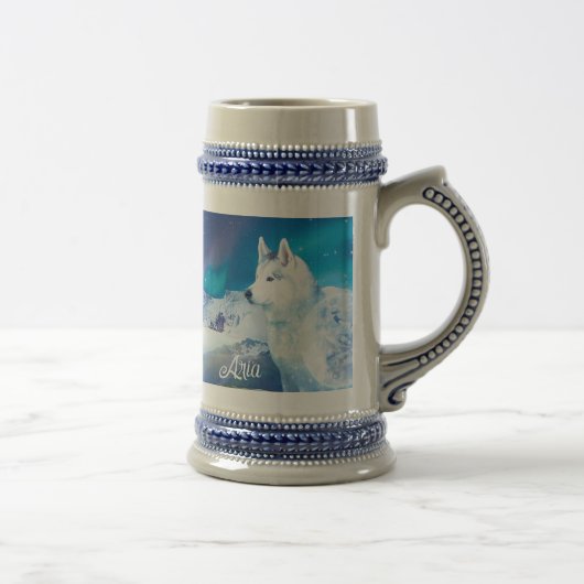Gepersonaliseerde Husky hond met bergen Bierpul (Rechts)