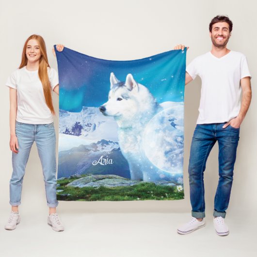 Gepersonaliseerde Husky hond met bergen Fleece Deken (In situ)