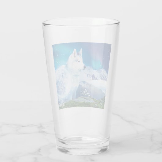 Gepersonaliseerde Husky hond met bergen Glas (Achterkant)