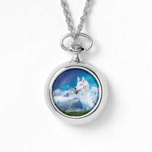 Gepersonaliseerde Husky hond met bergen Horloge