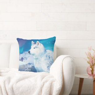 Gepersonaliseerde Husky hond met bergen Kussen