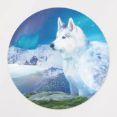 Gepersonaliseerde Husky hond met bergen Labels (Design 1)