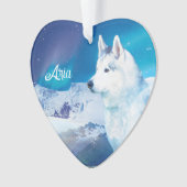 Gepersonaliseerde Husky hond met bergen Ornament (voorkant)